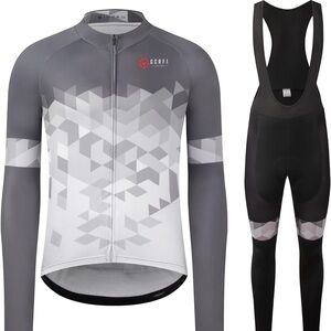 GCRFL Winter Cycling Jersey Set Thermal Fleece Bike Jersey&Bib Pants,Long Sleeve